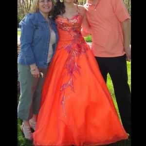 Tony Bowls Ballgown with Peacock Feather Detail
